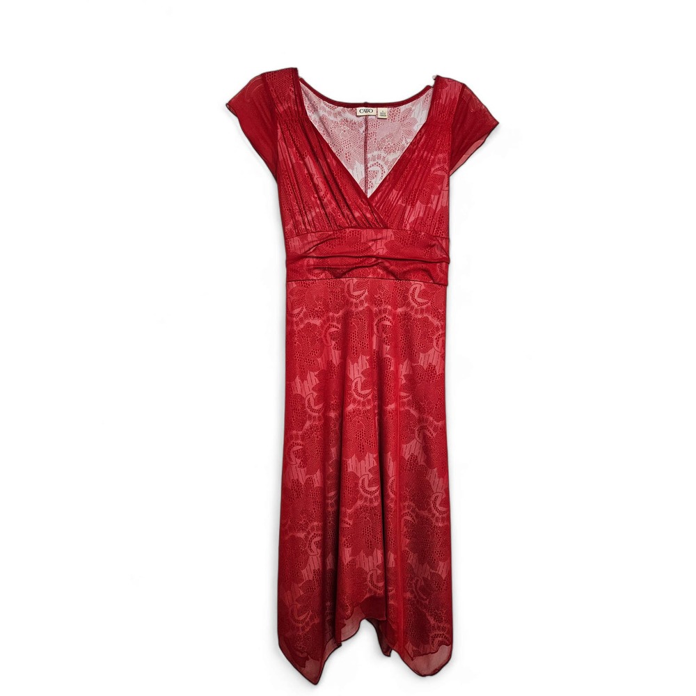 Cato Women's Handkerchief Hem Sheer Overlay Red Dress Size S